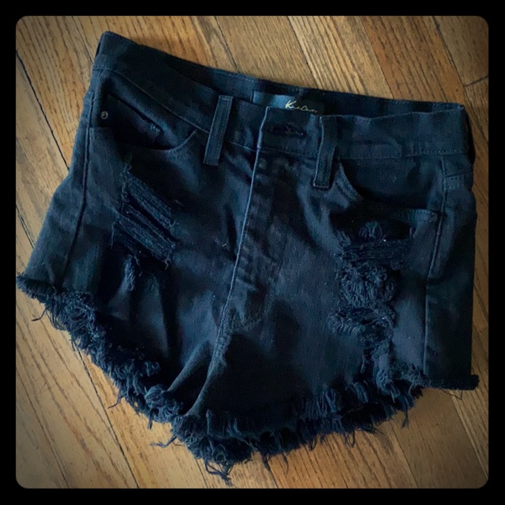 Distressed Black high rise Kancan shorts